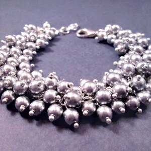 Silver Charm Bracelet, Brushed Silver Glass Beaded Bracelet, Cha Cha Style Bracelet, FREE Shipping image 3