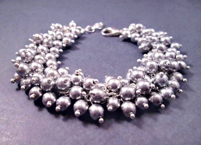 Silver Charm Bracelet, Brushed Silver Glass Beaded Bracelet, Cha Cha Style Bracelet, FREE Shipping image 3