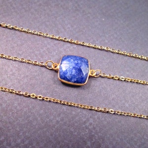 Bezel Pendant Necklace, Sapphire Faceted Gemstone, Gold Chain Necklace, FREE Shipping U.S. image 2