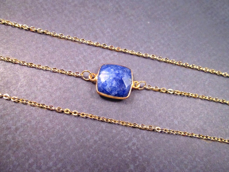 Bezel Pendant Necklace, Sapphire Faceted Gemstone, Gold Chain Necklace, FREE Shipping U.S. image 2