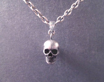 Unisex Skull Necklace, Oxidized Silver Pendant and Chain Necklace, FREE Shipping