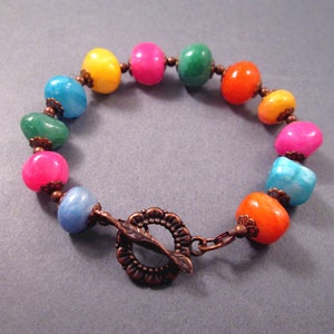 Chunky Gemstone Bracelet, Dyed Jade Nuggets, Colorful and Copper Beaded Bracelet, FREE Shipping image 2