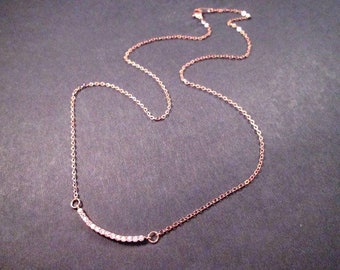 Pave Bar Necklace, White Cubic Zirconia Pendant, Rose Gold Chain Necklace, FREE Shipping