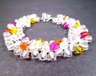 Silver Charm Bracelet, Fruit Basket, Colorful Cha Cha Bracelet, FREE Shipping