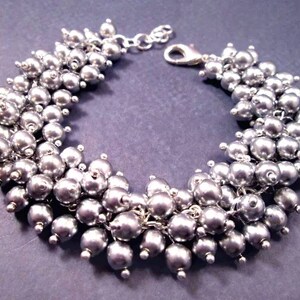 Silver Charm Bracelet, Brushed Silver Glass Beaded Bracelet, Cha Cha Style Bracelet, FREE Shipping image 4