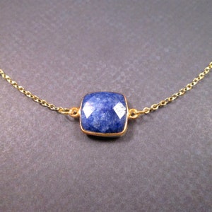 Bezel Pendant Necklace, Sapphire Faceted Gemstone, Gold Chain Necklace, FREE Shipping U.S. image 3