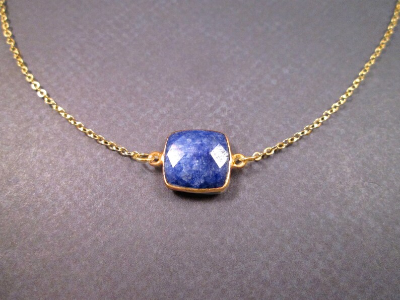 Bezel Pendant Necklace, Sapphire Faceted Gemstone, Gold Chain Necklace, FREE Shipping U.S. image 3