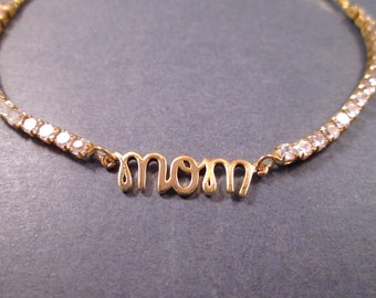 MOM Bracelet, Gift Bracelet, Adjustable Rhinestone Bracelet, Gold Chain Bracelet, FREE Shipping