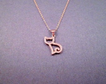 CAT Necklace, White Cubic Zirconia Pave Pendant, Rose Gold Chain Necklace, FREE Shipping