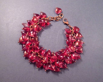 Berry Red Luster Heart Bracelet, Cha Cha Style Bracelet, Copper Charm Bracelet, FREE Shipping