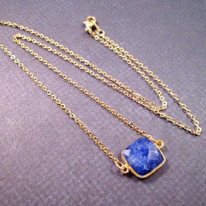 Bezel Pendant Necklace, Sapphire Faceted Gemstone, Gold Chain Necklace, FREE Shipping U.S. image 4