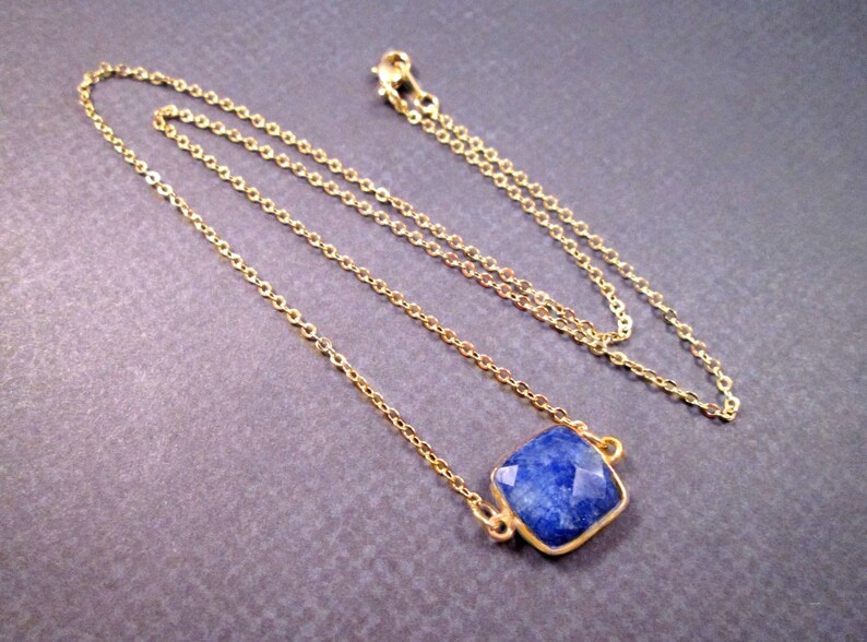 Bezel Pendant Necklace, Sapphire Faceted Gemstone, Gold Chain Necklace, FREE Shipping U.S. image 4