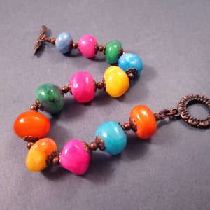 Chunky Gemstone Bracelet, Dyed Jade Nuggets, Colorful and Copper Beaded Bracelet, FREE Shipping image 3