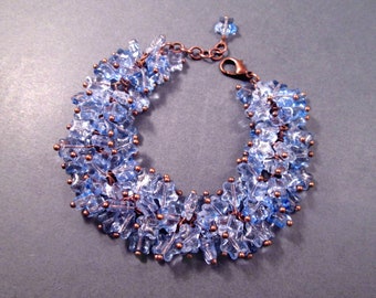 Star Cha Cha Bracelet, Periwinkle Blue Glass Beaded, Copper Charm Bracelet, FREE Shipping