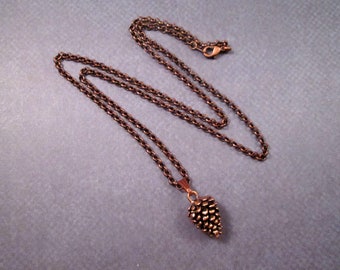 Pine Cone Necklace, Rustic Woodland Style Pendant Necklace, Copper Chain Necklace, FREE Shipping