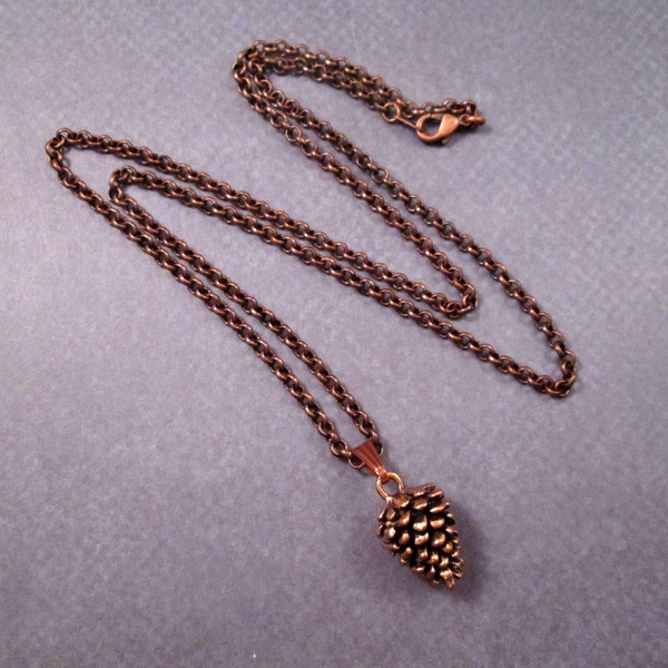 Pine Cone Necklace, Rustic Woodland Style Pendant Necklace, Copper Chain Necklace, FREE Shipping