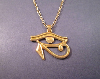 Unisex Egyptian Eye Necklace, Eye of Horus Pendant, Gold Chain Necklace, FREE Shipping