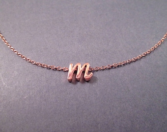 Letter "M" Slide Pendant Necklace, Rose Gold Charm, Chain Link Necklace, FREE Shipping