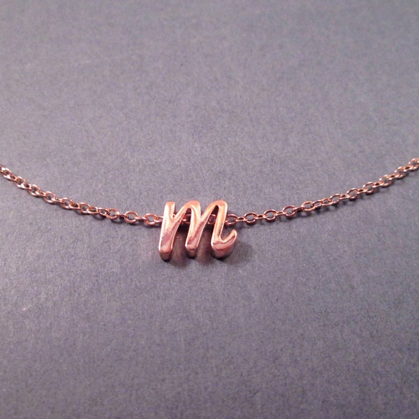 Letter "M" Slide Pendant Necklace, Rose Gold Charm, Chain Link Necklace, FREE Shipping