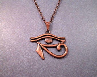 Egyptian Eye Necklace, Eye of Horus Pendant, Copper Chain Necklace, FREE Shipping