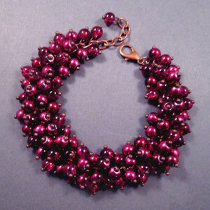 Berry Red Cha Cha Bracelet, Half Mirrored Glass, Copper Chain Bracelet, FREE Shipping