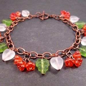 Flower Charm Bracelet, Orange Blossoms, Colorful and Copper Beaded Bracelet, FREE Shipping image 2