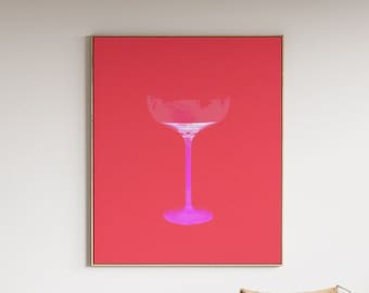 Neon Cocktail Digital Print, Printable Wall Art, Pop Art, Retro, Decor, Art Print, Wall Art, Poster, Funky, Bright, Loud, Red, Pink