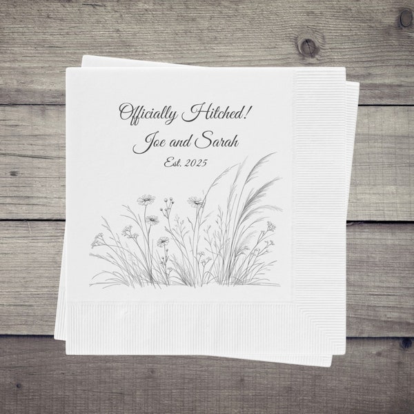 Floral Wedding Napkins for Modern Cocktail Hour or Personalized Rehearsal Dinner, Custom Dining Reception or Bar Napkin Decor