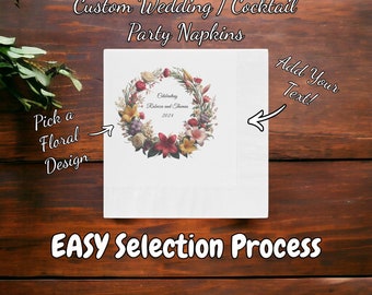 Personalized Floral Napkins for Bachelorette or Bachelor Party, Customized Wedding Table Gift for Him or Her, Personal Quote Cocktail Hour