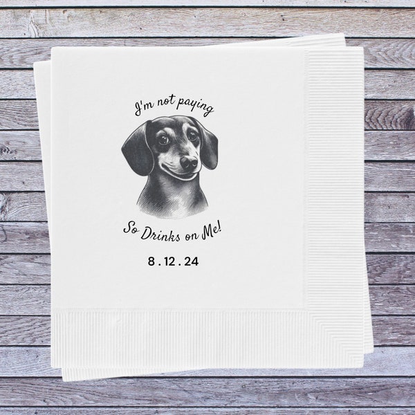 Personalized Dog Napkins for Wedding or Reception, Custom Pet Napkins for Cocktail Event, Rehearsal Dinner or Modern Bar Decor