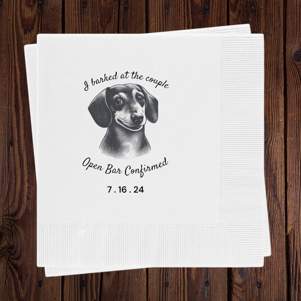 Personalized Dog Napkins for Wedding or Reception, Custom Pet Napkins for Cocktail Event, Rehearsal Dinner or Modern Bar Decor