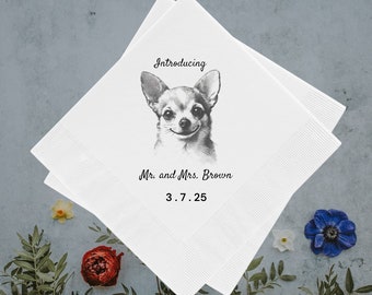 Personalized Dog Napkins for Wedding or Reception, Custom Pet Napkins for Cocktail Event, Rehearsal Dinner or Modern Bar Decor