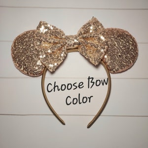Rose Gold Mouse ears headband, Sequin Mouse ears, Princess ears, Mouse headband, choose bow color