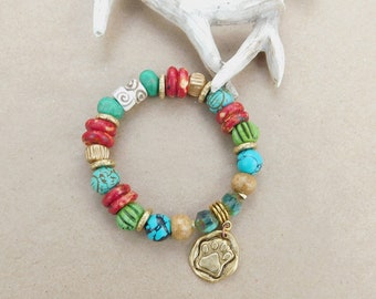 Boho Turquoise Paw Charm Bracelet