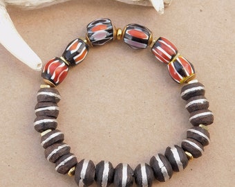 Ebony Wood and Chevron Bead Bracelet