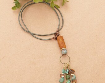 Turquoise and Bone Pendant Necklace