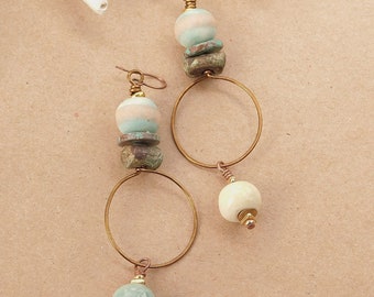 Turquoise and White Ceramic Bohemian Earrings