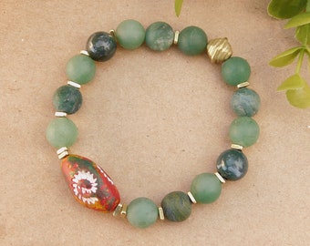 Agate and Matte Green Aventurine Bracelet