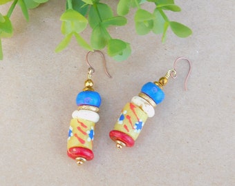 Yellow and Blue Krobo Earrings