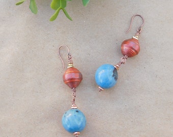 Biscayne Bay Tagua Nut and Paper Bead Earrings