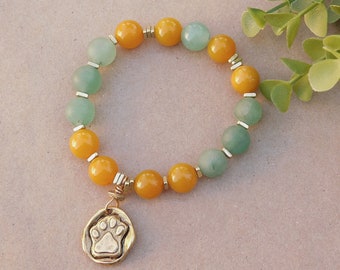 Green Aventurine Mango Agate Paw Charm Bracelet