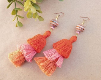 Tri-Color Living Coral Tassel Earrings