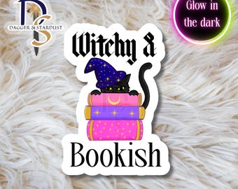 Witchy and Bookish Sticker, Bookish glow in the dark sticker, witchy sticker, halloweeen sticker, spooky book sticker, bookish Halloween