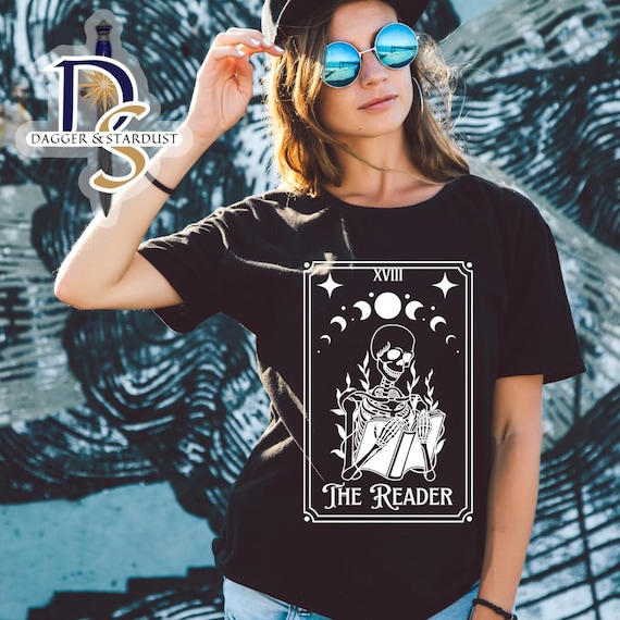 The Reader T-shirt, Tarot-inspired bookish tee, bookish merch, book apparel, gift for readers, booktok merch