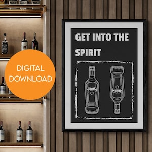 Wodka bar cart digitale kunstafdruk, drankfles teken, downloadbare poster, kunst aan de muur voor mannen, keukenalcohol, mannelijk afdrukbaar decor