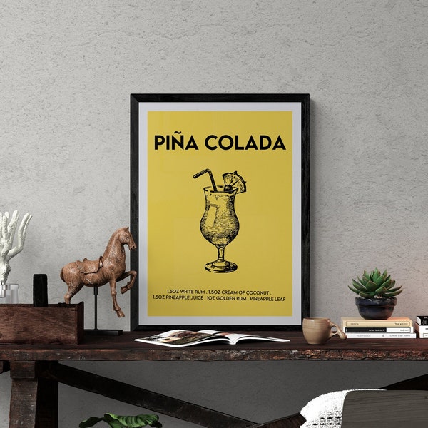 Colorful Pina Colada Art Print | Digital Download Poster | wall art | colourful bright bold vintage funky | Kitchen bar alcohol cocktail