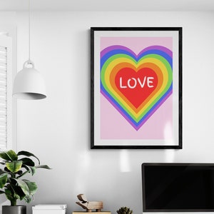 Arco iris corazón amor arte impresión / A5 / A4 / A3 cartel / arte de la pared / colorido brillante audaz diversión funky / Guardería infantil / felicidad positiva