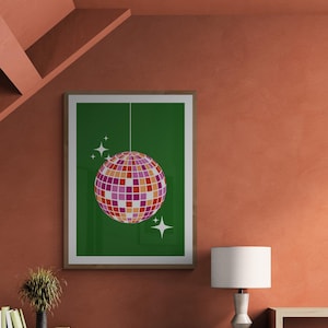 Stampa artistica con palla da discoteca con orgoglio lesbico sottile / poster A5 / A4 / A3 / arte murale / colorata, brillante, audace, divertente e funky / LGBTQ+ / LGBTQIA+ / arte queer