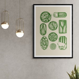Impresión artística digital de la noche del pescado enlatado, póster descargable, ilustración elegante, clásica y colorida, arte de pared, decoración de cocina sencilla