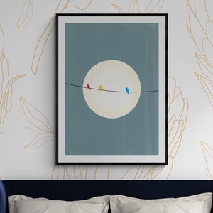 Stampa artistica con orgoglio sottile pansessuale, poster A5 A4 A3, arte murale colorata, brillante, audace, divertente e funky, LGBT LGBTQIA+ Bi pan bisessuale, uccello luna sole